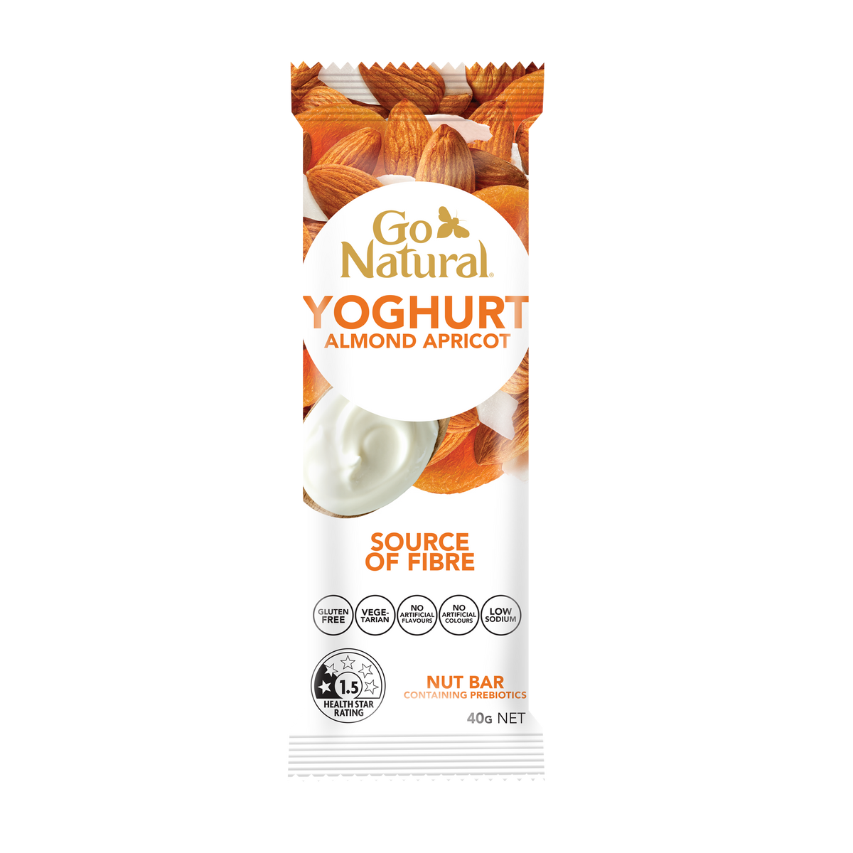 YOGHURT ALMOND APRICOT BAR 16x 40g Go Natural Australia